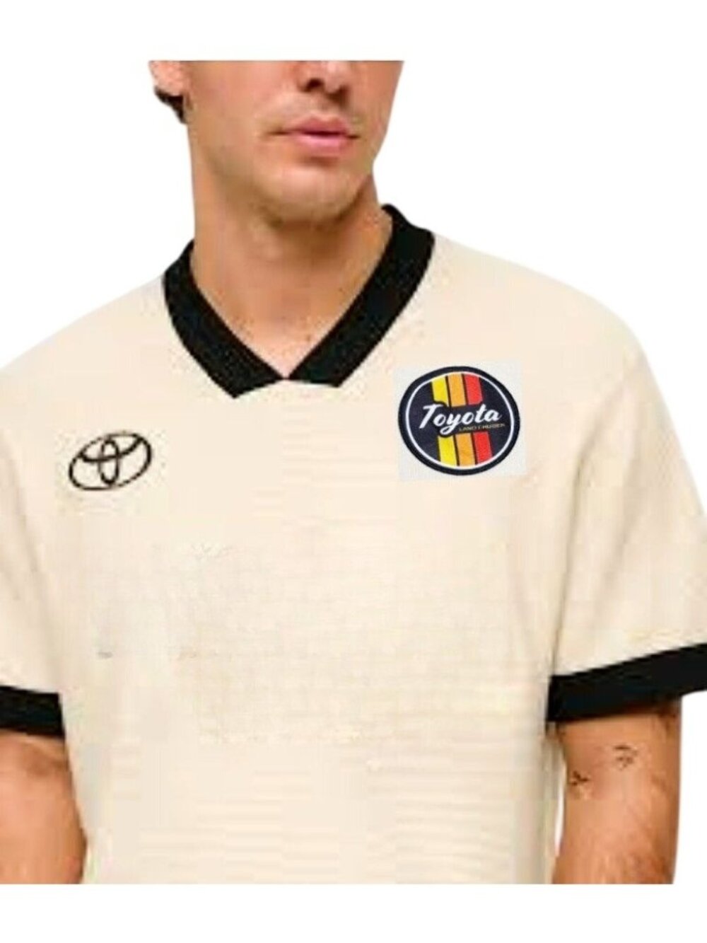 TOYOTA Beige/Black Land Cruiser Ringer Logo  Short Sleeve Shirt Men's XL, NWT